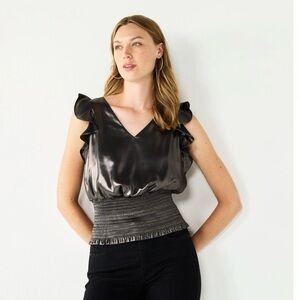 Nine West Metallic Ruffle Sleeveless Smocked Hem Top, sz XL